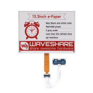 Écran E-Ink Waveshare 13,3 pouces 960 × 680 pixels avec communication SPI, spécifications : version du module SW83021489-20